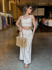 Conjunto Pantalona e Cropped Bordado