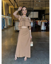 Conjunto Cropped e Saia Longa