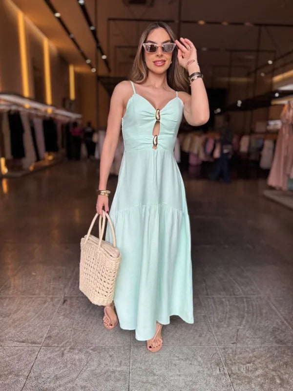 Vestido Longo Detalhe Fivela