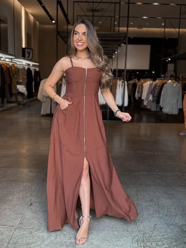 Vestido Longo Zíper Bia