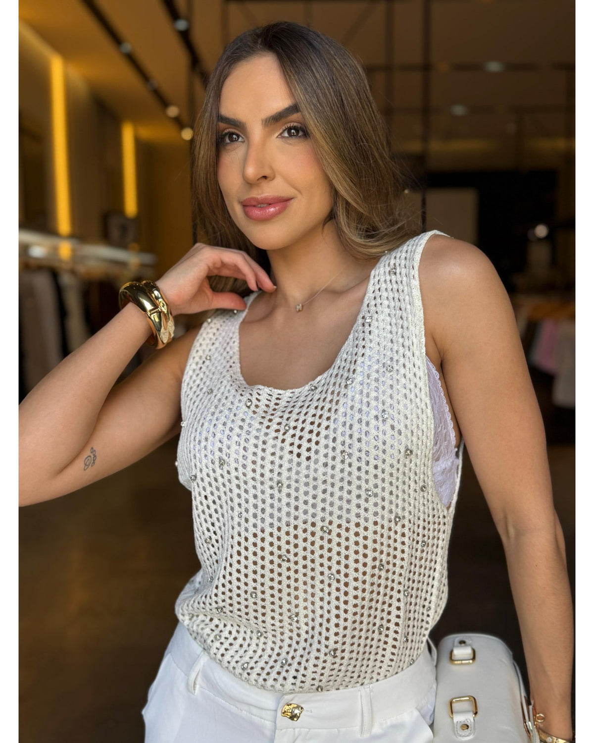 Blusa Tricô Com Strass