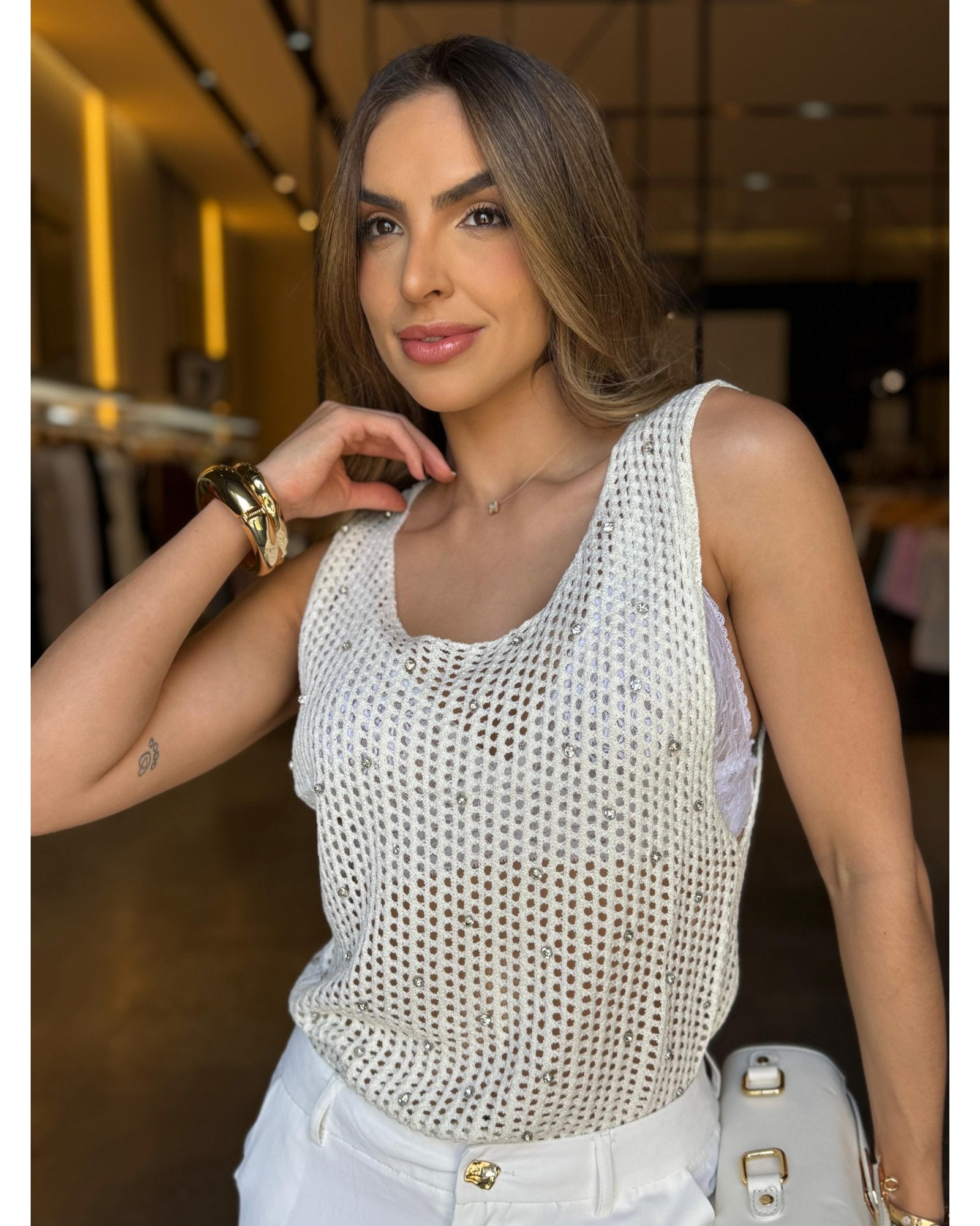 Blusa Tricô Com Strass
