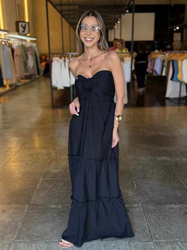 Vestido Longo Detalhe Flor