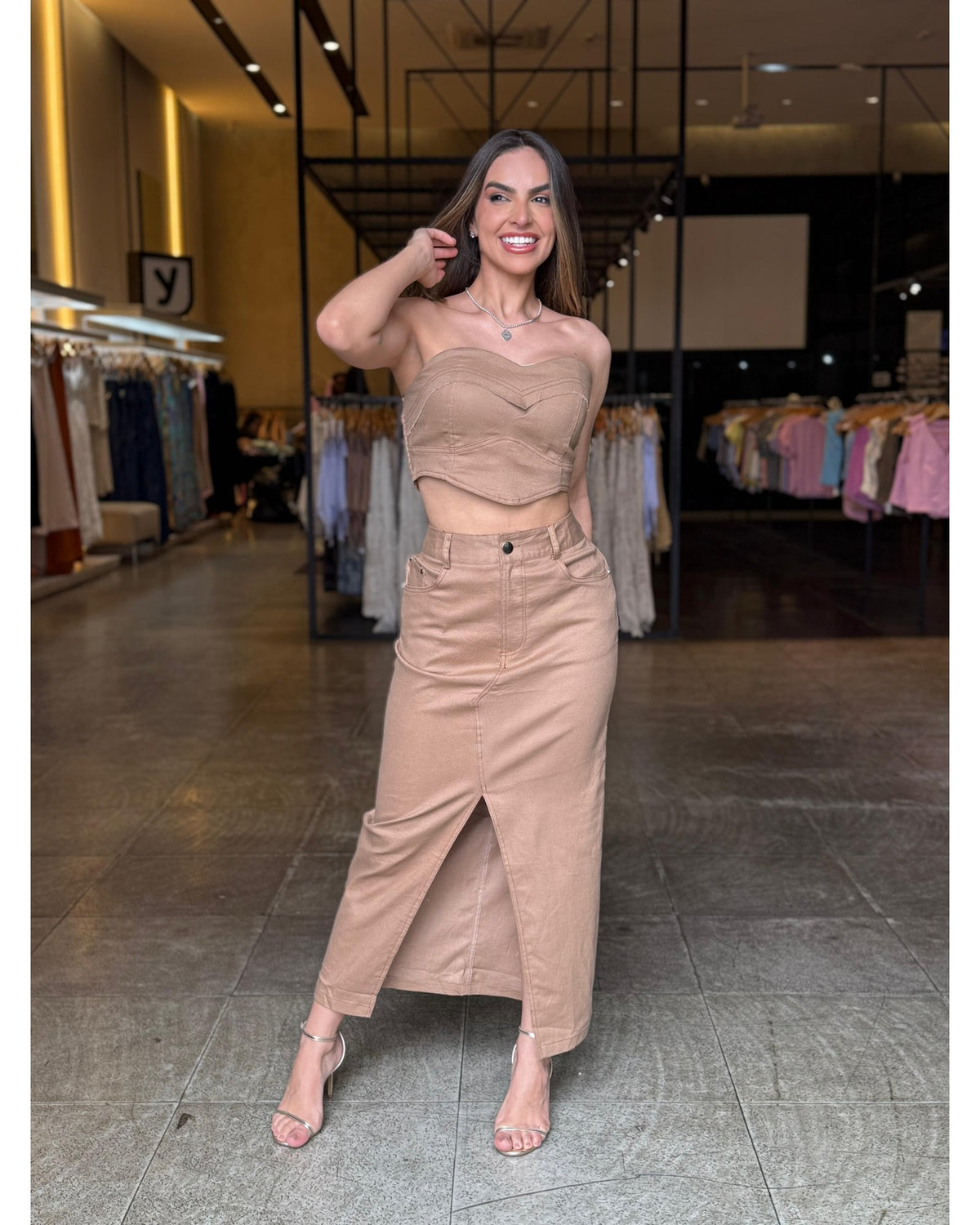 Conjunto Brim Saia Mid e Cropped