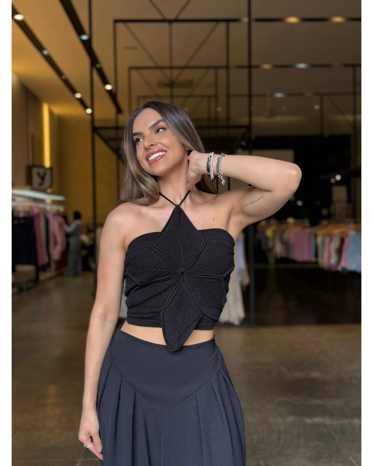Blusa tricô flor
