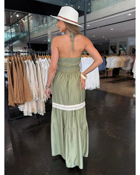 Vestido Longo Detalhe Crochê