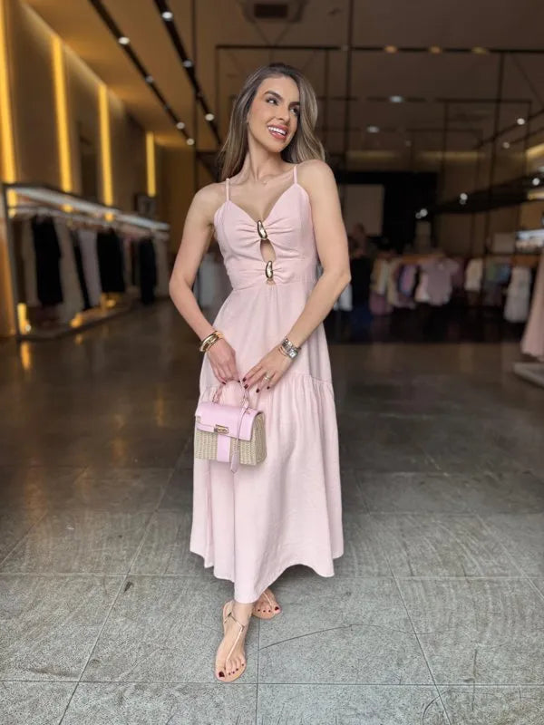 Vestido Longo Detalhe Fivela
