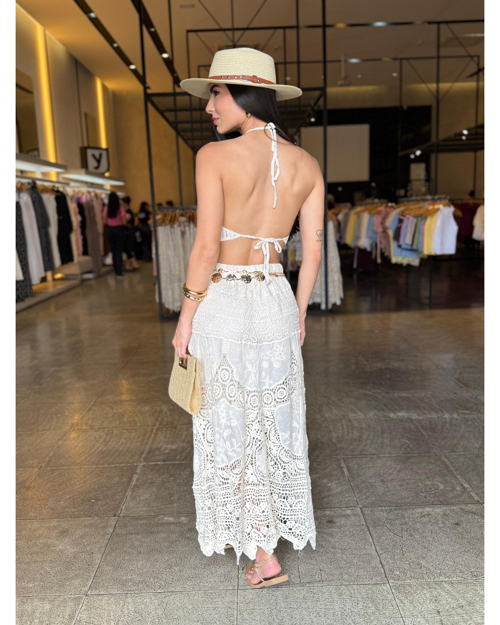 Conjunto Saia e Cropped Crochê Chic