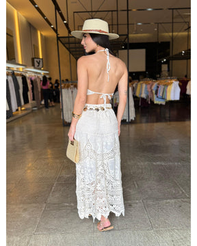 Conjunto Saia e Cropped Crochê Chic