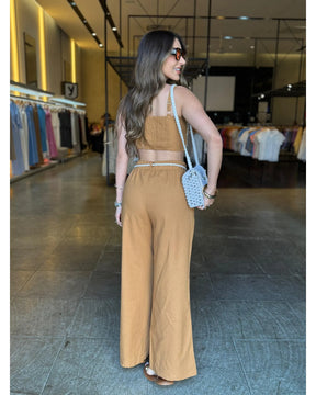 Conjunto Pantalona e Cropped Bordado
