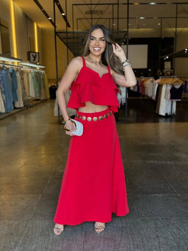 Conjunto Cropped e Saia Longa