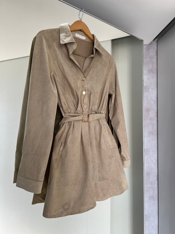 Vestido Curto Suede Manga Longa - LANÇAMENTO