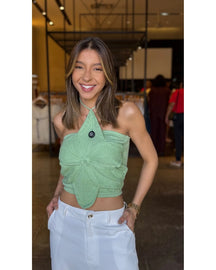 Blusa tricô flor