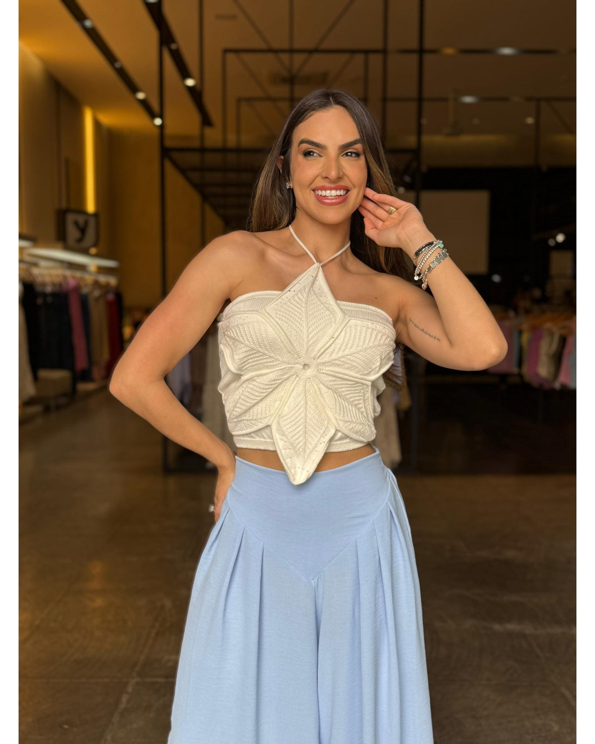 Blusa tricô flor