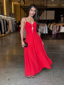 Vestido Longo Detalhe Fivela