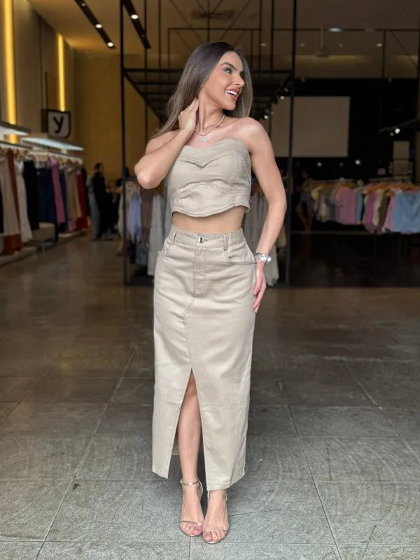 Conjunto Brim Saia Mid e Cropped