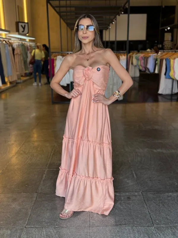 Vestido Longo Detalhe Flor