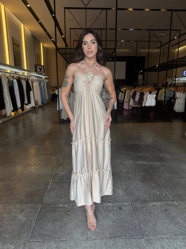 Vestido Longo Detalhe Flor