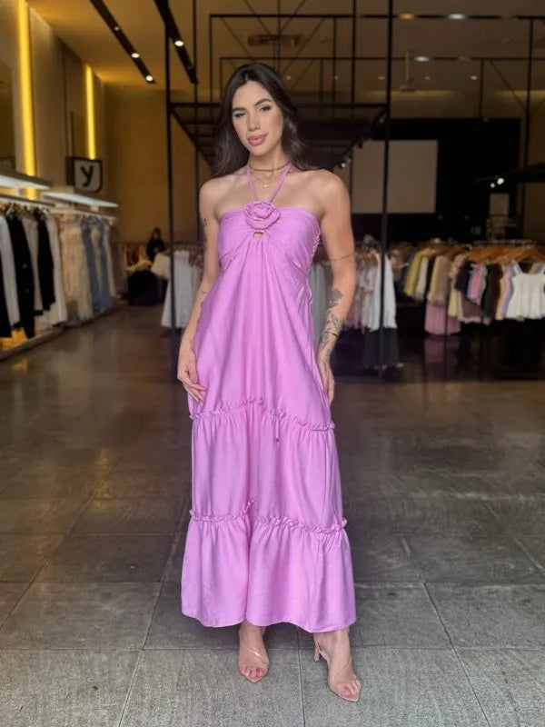 Vestido Longo Detalhe Flor