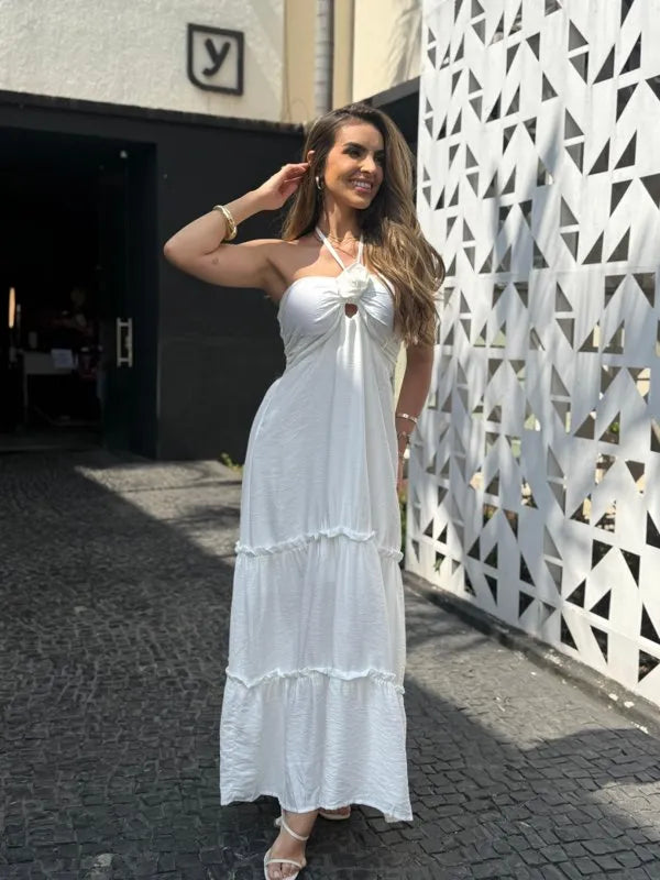 Vestido Longo Detalhe Flor