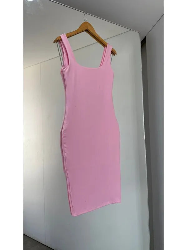 Vestido Mid Suplex Decote Reto