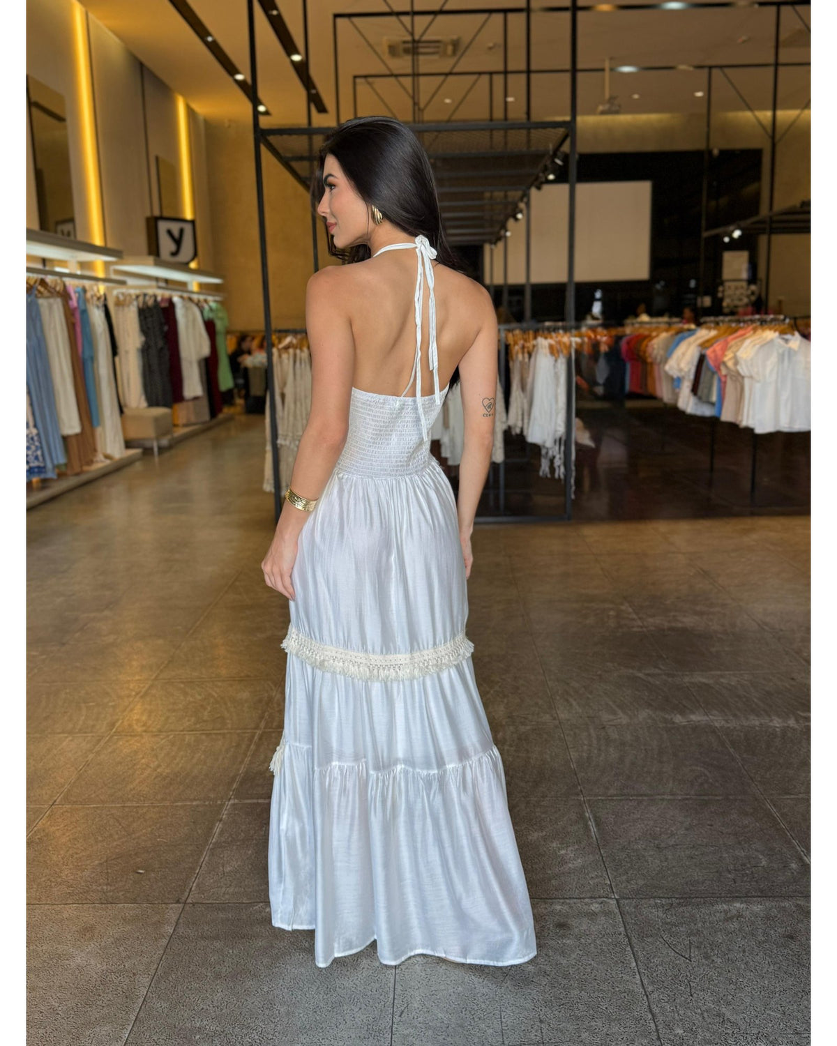 Vestido Longo Detalhe Crochê