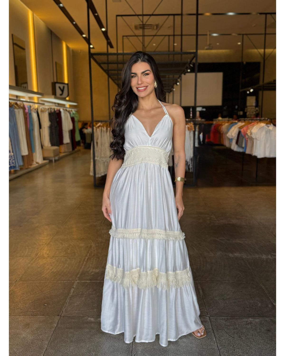Vestido Longo Detalhe Crochê