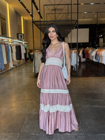 Vestido Longo Detalhe Crochê