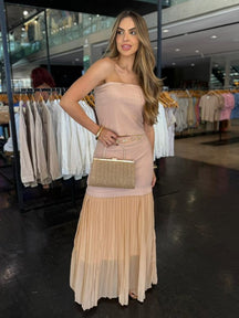 Conjunto Saia Longa Detalhe Plissado com Cropped