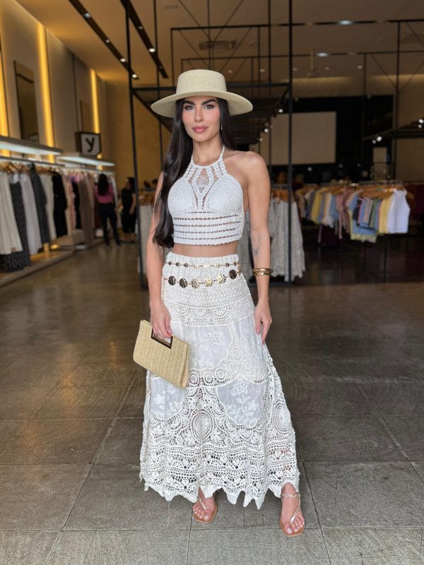 Conjunto Saia e Cropped Crochê Chic - Imagem 2