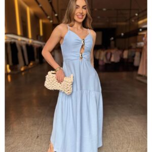 Vestido Longo Detalhe Fivela