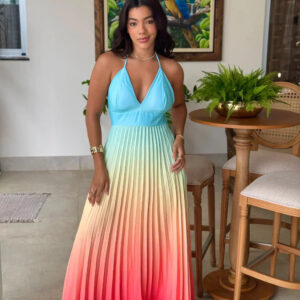 Vestido Plissado Decote V