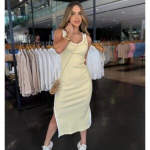 Vestido Canelado Listra Lateral